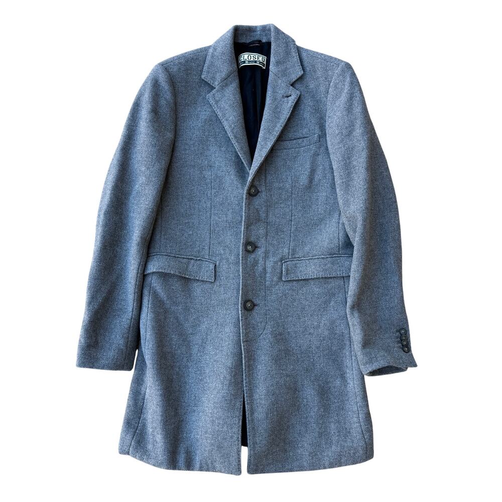 Closed Apparel Men's Westport Longline Peacoat in Gray Wool Blend Size US 38